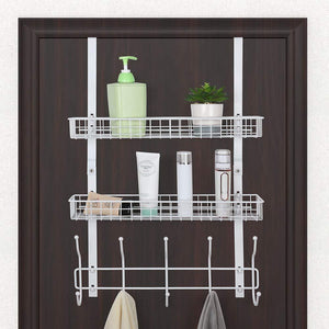 Related nex upgrade over the door hook shelf organizer 5 hooks with 2 baskets storage rack for coats towels chrome white