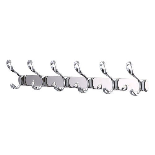 TOROTON Kitchen Utensil Utility Hook 12 Hooks Hole Wall Mount Towel Rack Bedroom Coat Bag Hat Belt Hanger Stainless steel Silver