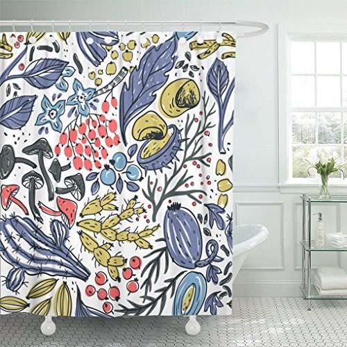 Emvency Shower Curtain Beans with Hand Drawn Plants Roots and Berries Botanical Shower Curtain 72 x 72 Inches Shower Curtain with Plastic Hooks