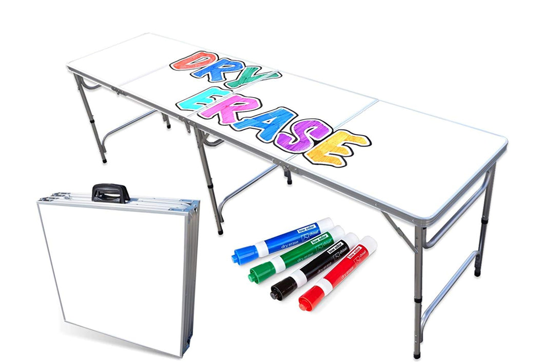PartyPongTables.com Portable Folding Table w/Dry Erase Surface & Markers for Art, Classroom, Parties, and More 4 ft or 8 ft