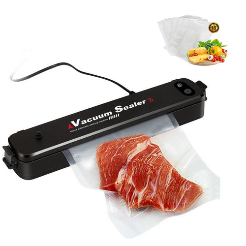 Vacuum Sealer, Automatic Food Sealer Vacuum Sealing System, Vacuum Sealer Machine for Food Preservation and Storage, including Starter Kit and 15 Sealer Bags for Free - Black