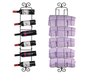 ESYLIFE Wall Mounted Wine Towel Rack - Cascading Design for Holding 2-6 Bottles/Towels