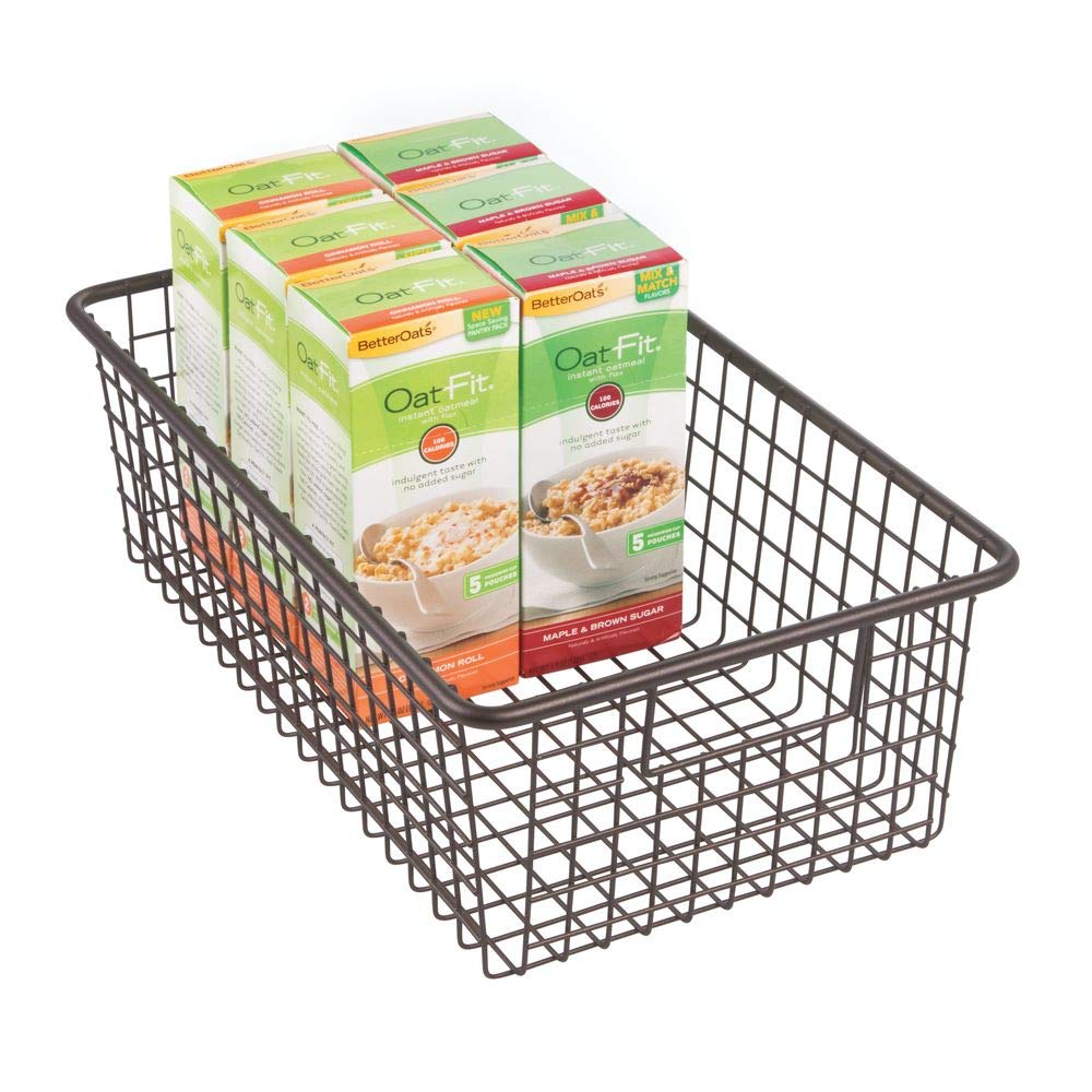 mDesign Modern Farmhouse Metal Wire Storage Organizer Bin Basket with Handles for Kitchen Cabinets, Pantry, Closets, Bedrooms, Bathrooms - 16.25
