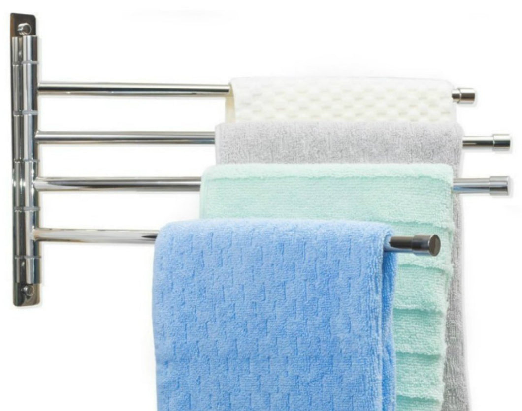 Swing Arm Towel Bar - Wall Mounted Stainless Steel Bathroom Towel Rack - Hanger Towel Holder Organizer - Perfect Towel Rack With 4 Arms - Polished Finish (10