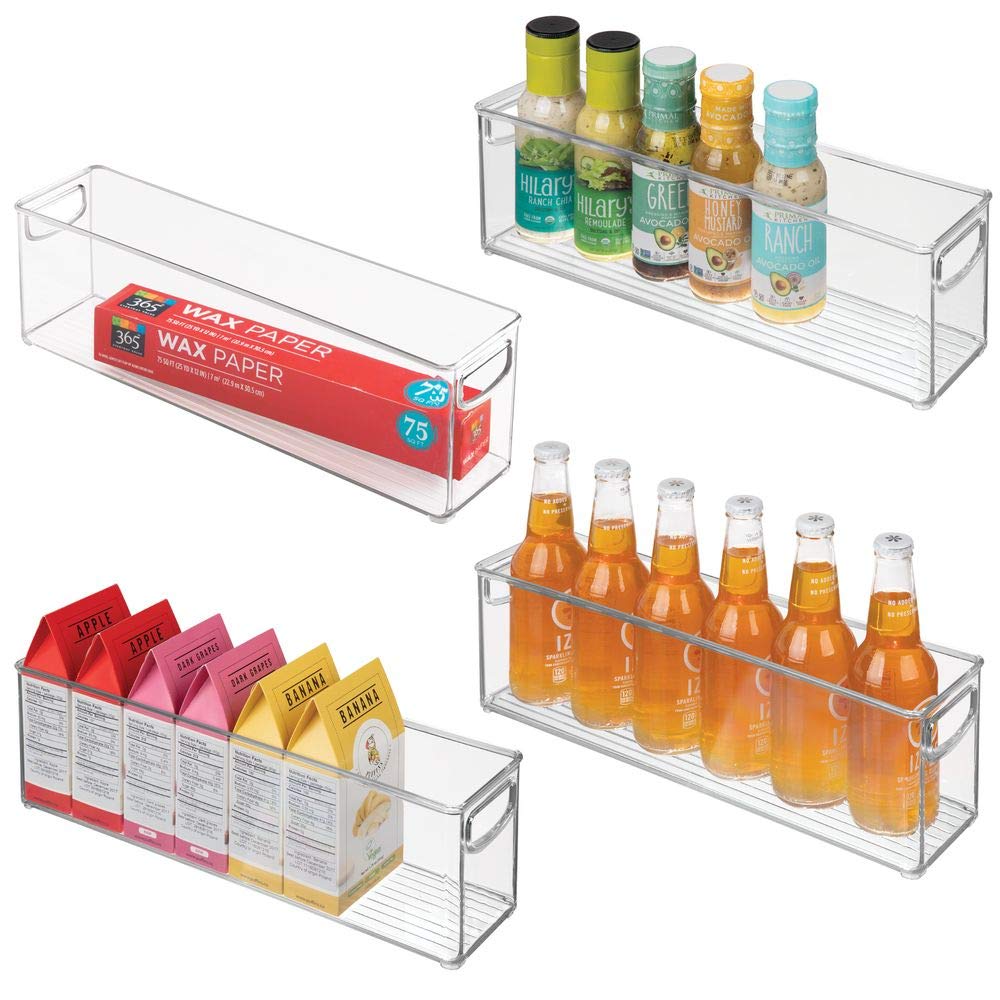 mDesign Plastic Stackable Kitchen Pantry Cabinet, Refrigerator or Freezer Food Storage Bins with Handles - Organizer for Fruit, Yogurt, Snacks, Pasta - BPA Free, 16