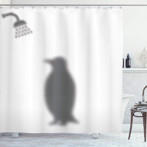 Ambesonne Animals Decor Collection Penguin Shadow Fun Funny Shower Curtain Fabric with Hooks 69 X 70 Inches White Gray