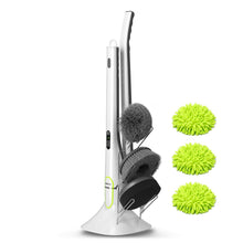 The best phaewo spin scrubber with led display long extension handle shower cleaner including 2 power scrubber brushes 3 mops one sponge and a storage rack new generation of cleaning supplies white