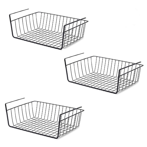 Under Shelf Basket [3 pack], COAWG Anti Rust Under Cabinet Storage Shelf, Hanging Under Shelf Wire Organizer for Kitchen Pantry Closet Desk Bookshelf Cupboard - Black