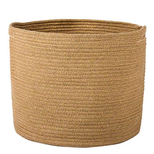 Goodpick Woven Storage Basket - Jute Basket - Rope Basket with Handles for Toys, Magazine, Books, Blanket, Logs, and Pot Plant Cover, Versatile Plant Holder Floor Laundry Storage Bin, 15.8