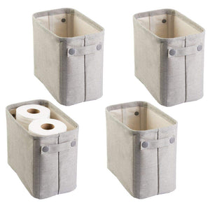 mDesign Soft Cotton Fabric Closet Storage Organizer Bin Basket Storage Organizer for Bathroom - Coated Interior, Attached Handles - Use on Vanity, Cabinet, Shelf, Countertop, Tall, 4 Pack - Light Gray