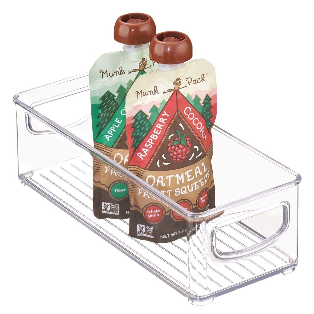 mDesign Stackable Plastic Food Storage Bin with Handles for Kitchen Pantry, Cabinet, Refrigerator, Freezer - Organizer for Fruit, Yogurt, Squeeze Pouches - BPA Free, 10