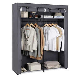 Products songmics closet storage organizer portable wardrobe with hanging rods clothes rack foldable cloakroom study stable 55 1 x 16 9 x 68 5 inches gray uryg02gy