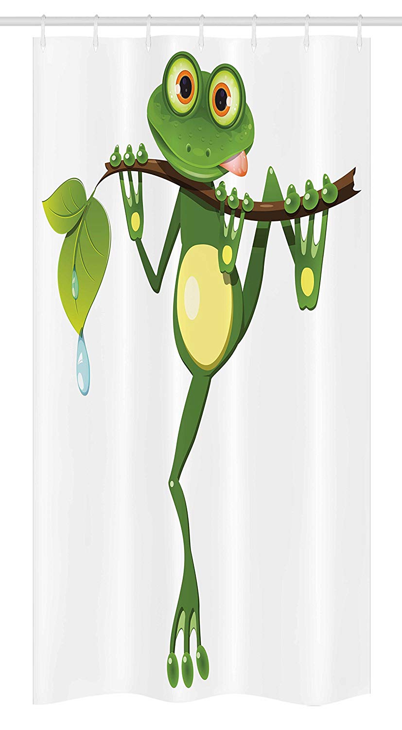 Ambesonne Animal Stall Shower Curtain, Little Frog on Branch of The Tree in Rainforest Nature Jungle Life Art Earth, Fabric Bathroom Decor Set with Hooks, 36