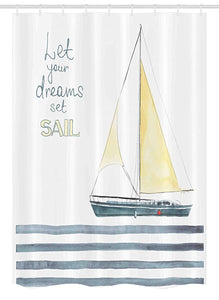 Ambesonne Nautical Stall Shower Curtain, Let Your Dreams Set Sail Words Stripes Yacht Interior Navigation Theme, Fabric Bathroom Decor Set with Hooks, 54" X 78", Petrol Blue