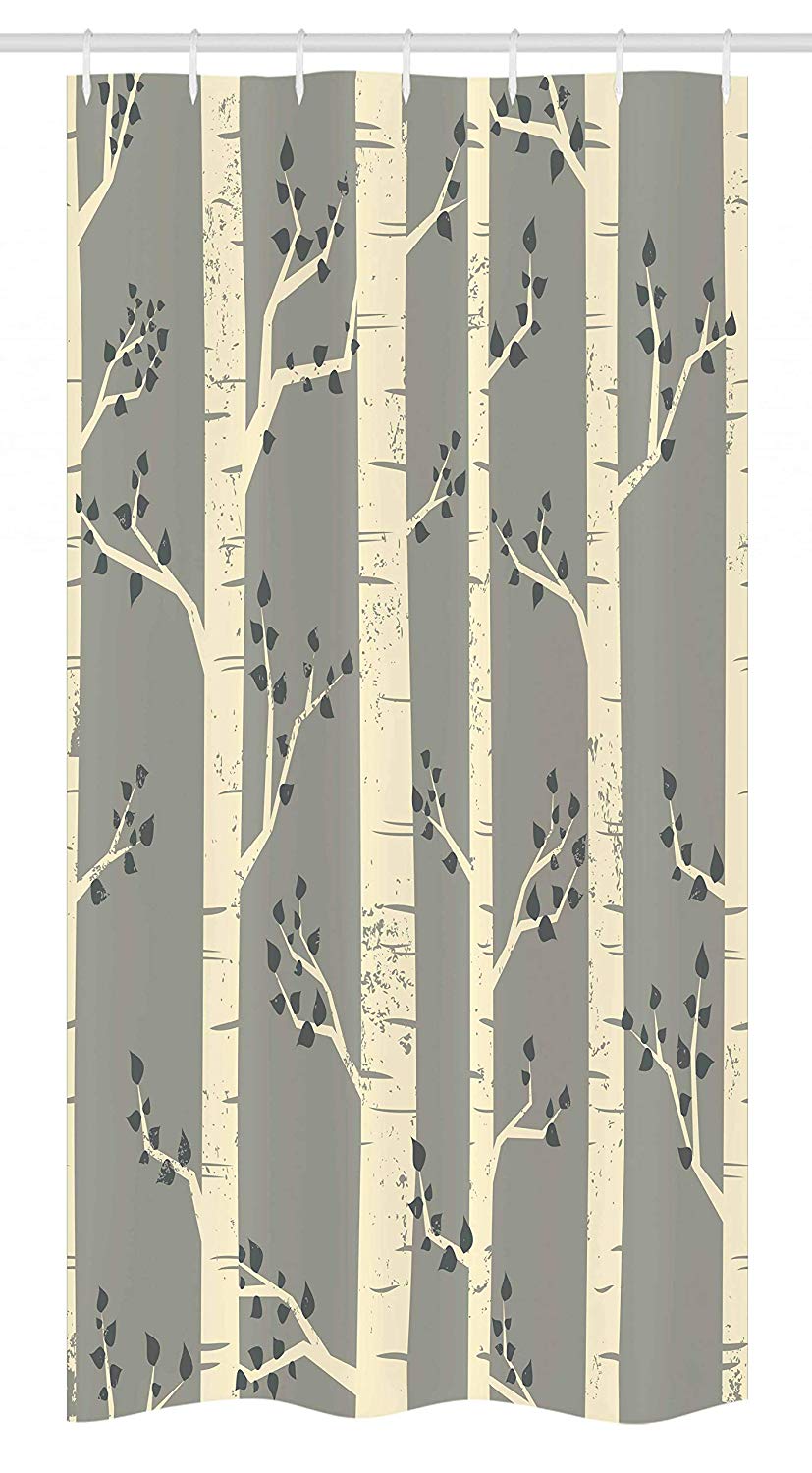 Ambesonne Grey Stall Shower Curtain, Birch Tree Branches Vintage Bohemian Contemporary Illustration of Nature, Fabric Bathroom Decor Set with Hooks, 36