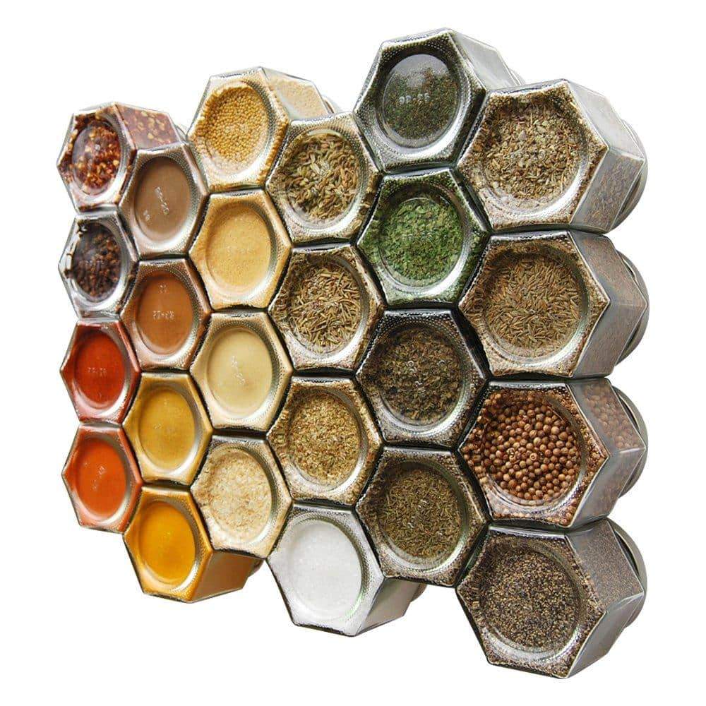 Latest gneiss spice everything spice kit 24 magnetic jars filled with standard organic spices hanging magnetic spice rack large jars silver lids