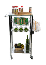 Organize with mind reader glass top mobile kitchen cart with wine bottle holder wine rack towel holder perfect kitchen island for cooking utensils kitchen appliances and food storage silver