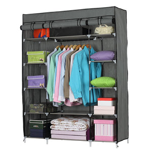 Azadx 53" Portable Clothes Closet Wardrobe Non-woven Fabric Storage Organizer Rack with Shelves (Grey)