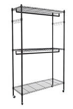 Latest hindom free standing closet garment rack with wheels and side hooks 3 tiers large size heavy duty rolling clothes rack closet storage organizer us stock