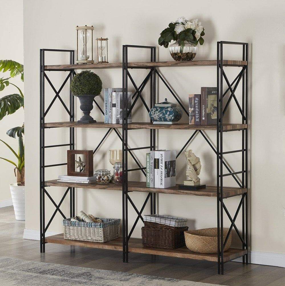 Shop here homissue 4 shelf industrial double bookcase and book shelves storage rack display stand etagere bookshelf with open 8 shelf retro brown 64 2 inch height