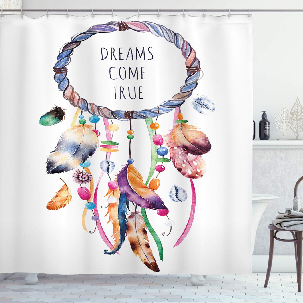 Ambesonne Feather Shower Curtain, Dream Catcher Illustration Bohemian Style Image, Cloth Fabric Bathroom Decor Set with Hooks, 70