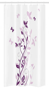 Ambesonne Purple Stall Shower Curtain, Violet Tree Swirling Persian Lilac Blooms with Butterfly Ornamental Plant Graphic, Fabric Bathroom Decor Set with Hooks, 36" X 72", Purple White