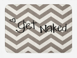 Ambesonne Saying Bath Mat, Get Naked Phrase with a Little Heart on Zig Zag Backdrop Hand Drawn Style, Plush Bathroom Decor Mat with Non Slip Backing, 29.5" X 17.5", Grey Cream