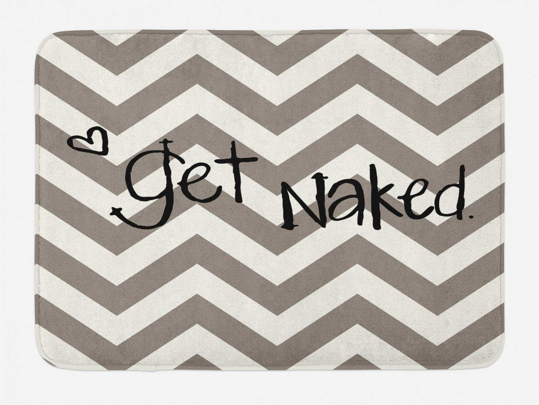 Ambesonne Saying Bath Mat, Get Naked Phrase with a Little Heart on Zig Zag Backdrop Hand Drawn Style, Plush Bathroom Decor Mat with Non Slip Backing, 29.5