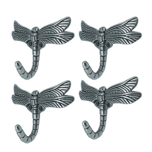 Dragonfly Hook, Antique Heavy Duty Decorative Shower Curtain Robe Towel Coat Utility Hooks-Brushed Satin Pewter(4 Pack)