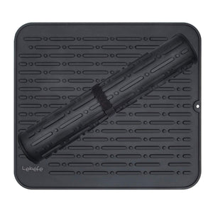 Lebefe Extra Large Silicone Dish Drying Mat Antibacterial Dish Washer Safe Heat Resistant Draining Mat 17.8"x 15.8" (Black)