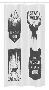 Ambesonne Saying Stall Shower Curtain, Wilderness Emblems Stay Wild Wander The World is Your Arrow Pine Wildlife Animals, Fabric Bathroom Decor Set with Hooks, 36" X 72", Grey