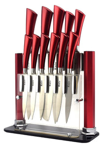 Kniv Knife Set Black | Chop Like a Pro Collection, Stainless Steel Cutlery, Well-Balanced Knives in Modern Stand (Sharp Wedding Gift)