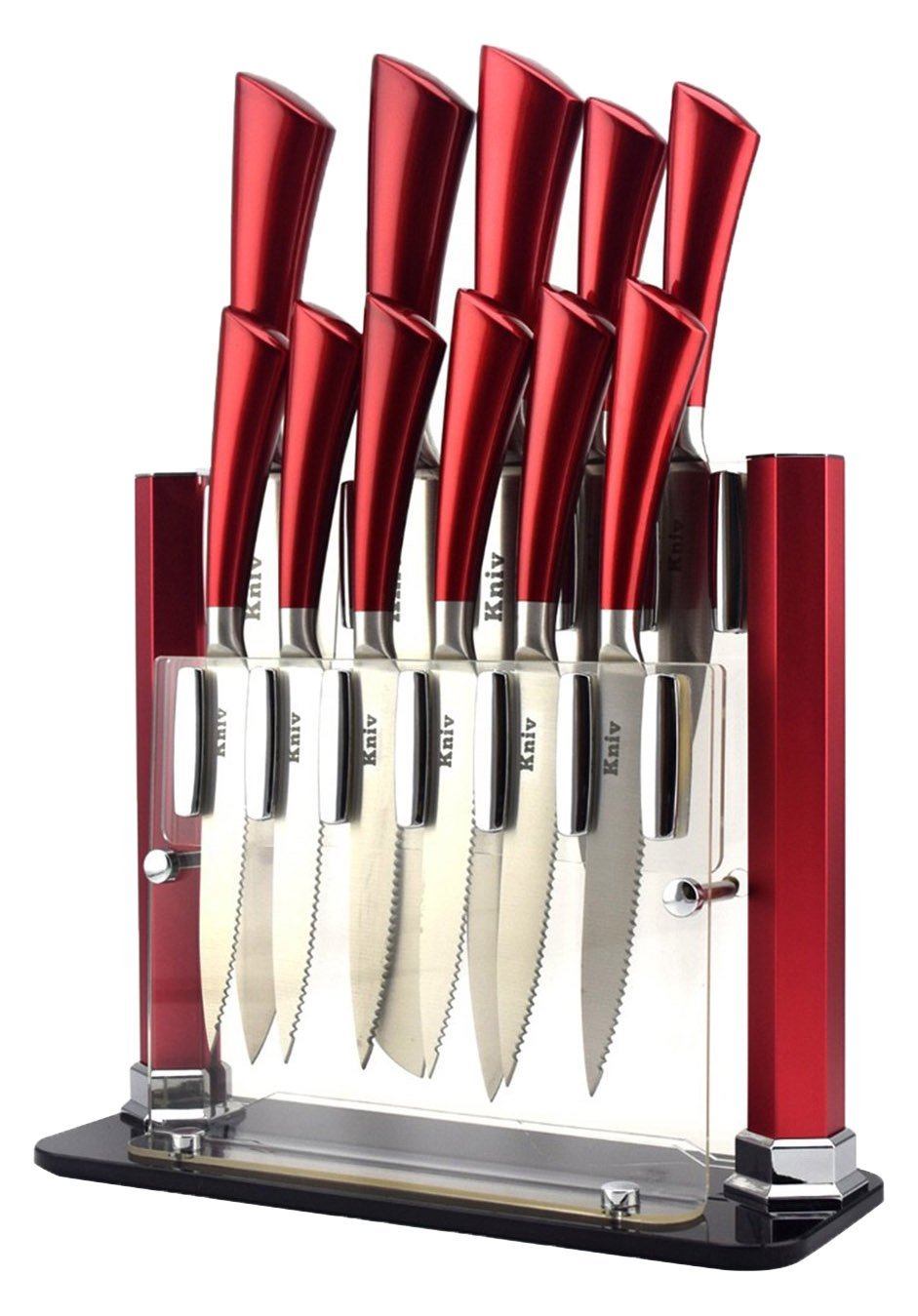 Kniv Knife Set Black | Chop Like a Pro Collection, Stainless Steel Cutlery, Well-Balanced Knives in Modern Stand (Sharp Wedding Gift)