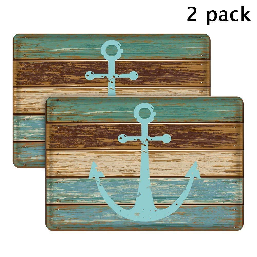 Nautical Anchor Bathroom Rug, Uphome Vintage Retro Flannel Microfiber Turquoise and Brown Non-slip Soft Absorbent Bath Rug Kitchen Floor Mat Carpet (2 Pieces, 16