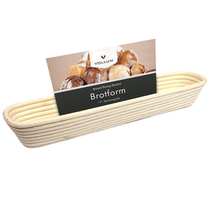 Vollum Bread Proofing Basket Banneton Baking Supplies for Beginners & Professional Bakers, Handwoven Rattan Cane Bread Maker with Linen for Artisan Breads, 17x4x2.5 Inch, 1-Lb Rectangular Brotform