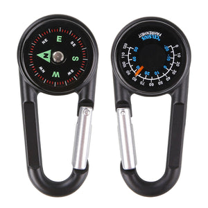 LSD Multifunctional Metal Carabiners Clip Hook Mini Compass 3 in 1 Derection Guiding Thermometer Keyring Keychains For Outdoor Sport Hiking Camping Hunting