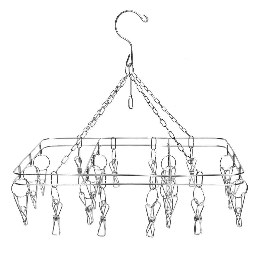 Makhry Multi-Function 2.5mm Thick Solid Stainless Steel Drying Hanger Rack Drying Clothpin for Hanging Clothes Towels Socks(Square,20 Clips)