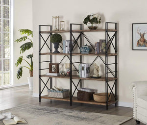 Top rated homissue 4 shelf industrial double bookcase and book shelves storage rack display stand etagere bookshelf with open 8 shelf retro brown 64 2 inch height