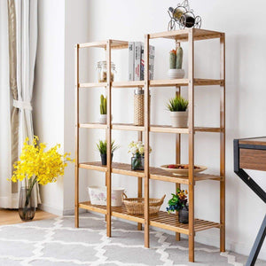 Latest costway bamboo utility shelf bathroom rack plant display stand 5 tier storage organizer rack cube w several cell closet storage cabinet 12 pots