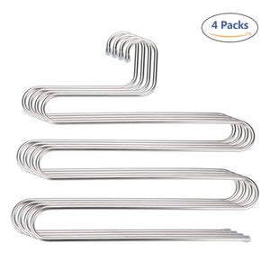 Top trusber stainless steel pants hangers s shape metal clothes racks with 5 layers for closet organization space saving for pants jeans trousers scarfs durable and no distortion silver pack of 4