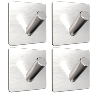 MOISO 4 Pack of 3M Self Adhesive Hooks, Towel Rack, Hat Towel Robe Coat Stick-up Stainless Steel Hanger for Kitchen Bathrooms Lavatory Closets, Water and Rust Proof 1-Hook