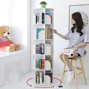 Discover jx boos bookshelf creative 360 rotating bookcase simple disassembly bookshelves simple student landing rack white 46x46x158cm18x18x62