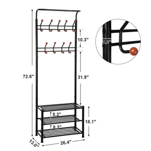Heavy duty songmics entryway coat rack with storage shoe rack hallway organizer 18 hooks and 3 tier shelves metal black urcr67b