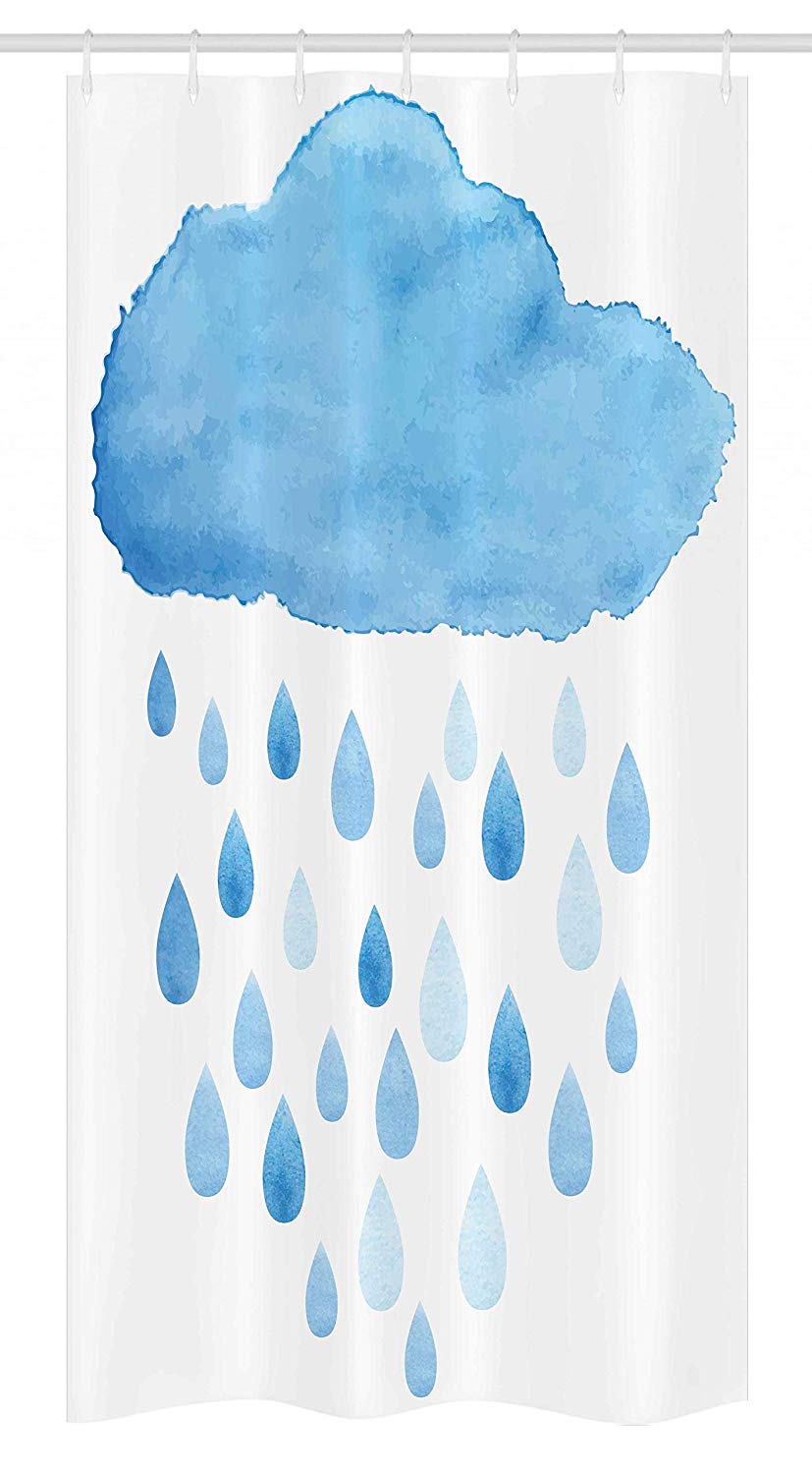 Ambesonne Nature Stall Shower Curtain, Rain Drops and Cloud in Watercolor Painting Effect Nimbus Fun Art Illustration, Fabric Bathroom Decor Set with Hooks, 36