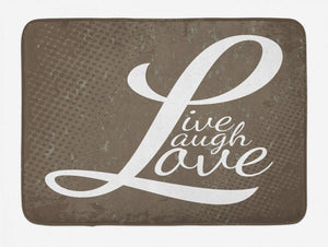 Ambesonne Live Laugh Love Bath Mat, Words Live Laugh Love on Halftone Worn Out Style Background, Plush Bathroom Decor Mat with Non Slip Backing, 29.5" X 17.5", Brown White