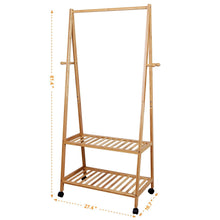 Selection songmics rolling coat rack bamboo garment rack clothes hanging rail with 2 shelves 4 hooks for shoes hats and scarves in the hallway living room guest room