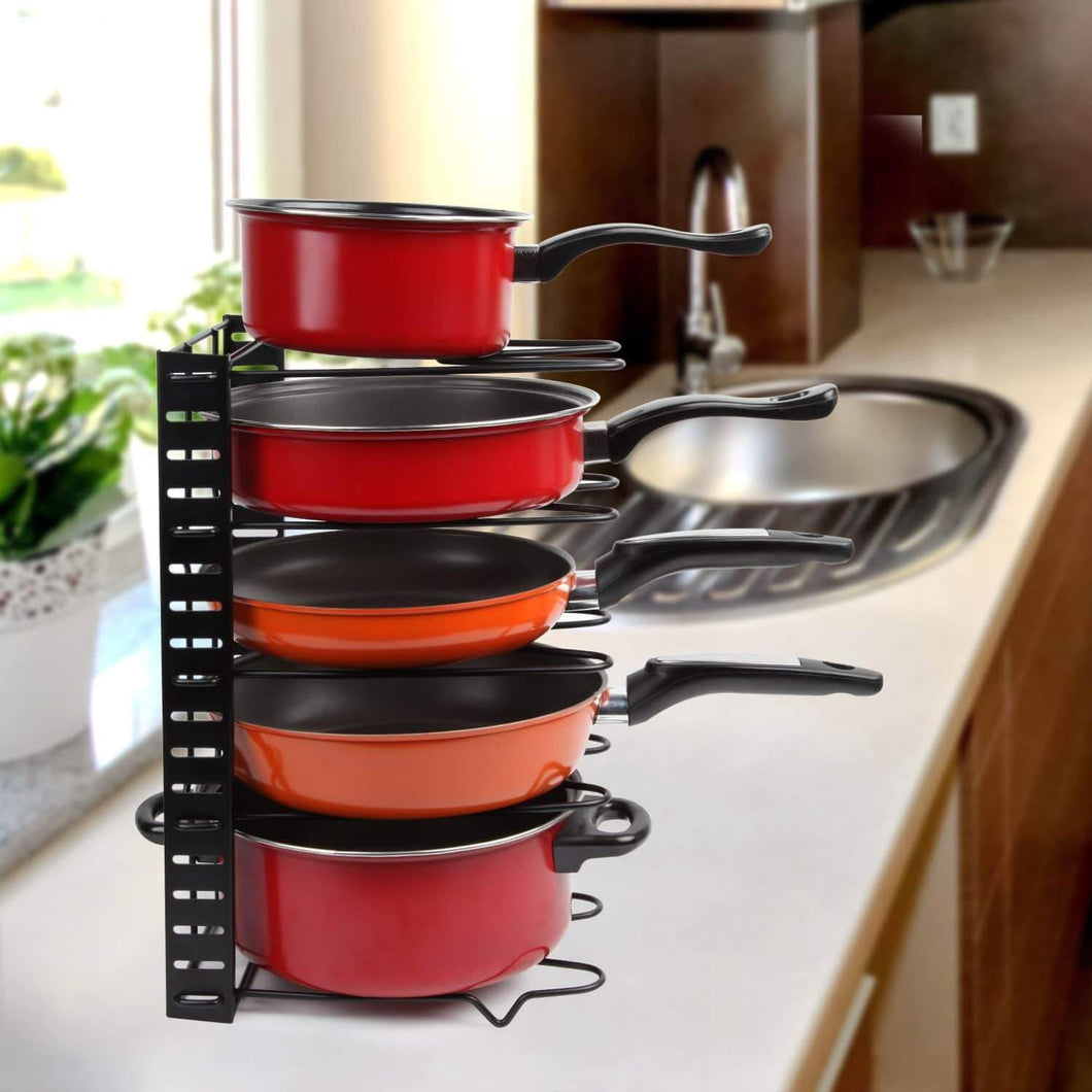 Buy height adjustable pan organizer rack vdomus pan and pot lid holder black metal black