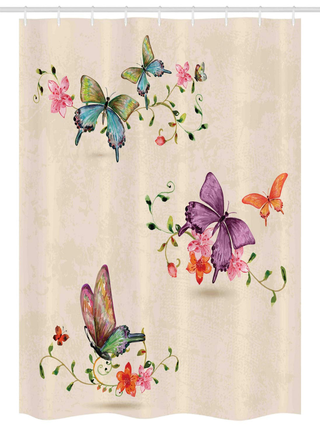 Ambesonne Butterfly Stall Shower Curtain, Butterfly Pattern on Vintage Style Background Wings Moth Transformation, Fabric Bathroom Decor Set with Hooks, 54