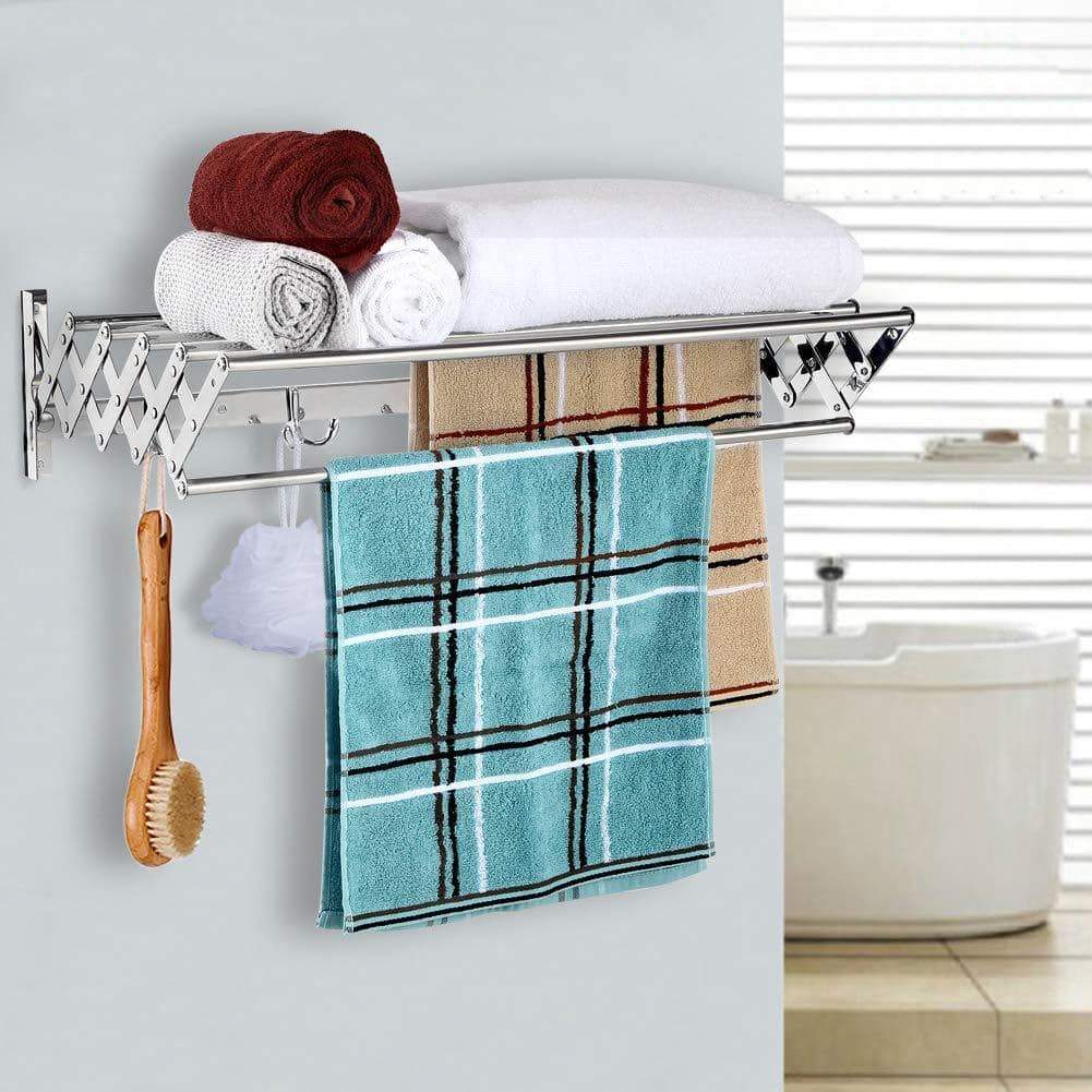 Heavy duty merya folding clothes drying rack wall mount retractable 304 stainless steel laundry drying rack bathroom towel rack with hooks rustproof space saving clothes hanger rack for indoor outdoor use