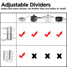 Discover the best geekdigg pot rack organizer adjustable height and position kitchen counter and cabinet pan organizer shelf rack pot lid holder with 3 diy methods silver